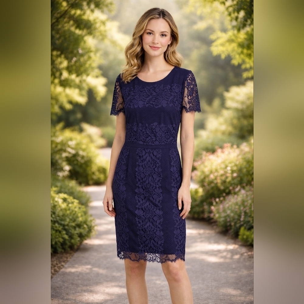 Cremieux Elegant Lace Navy Blue Dress